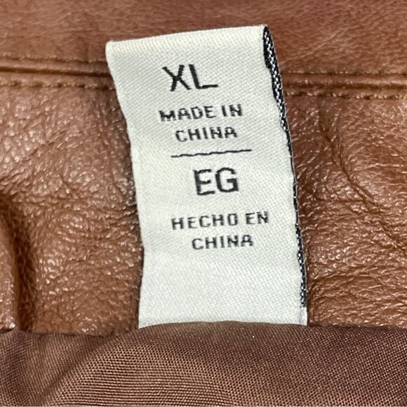 Levi's Brown Faux Leather Biker Jacket With Zipped Pockets & Belted Waist Sz XL - Picture 10 of 13